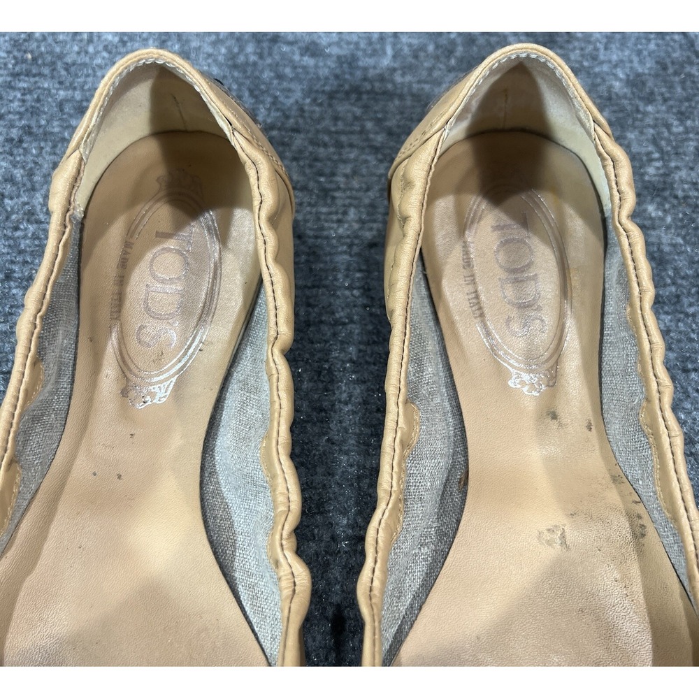 Tod's Leather Ballet Flats Beige Gray Cap Toe Womens Shoes EU 39.5 US 9.5 - Picture 10 of 15